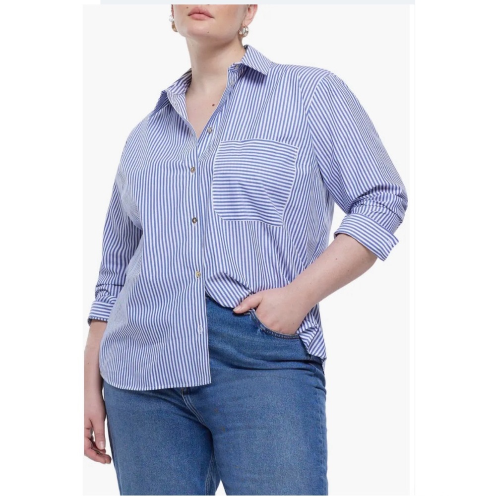 River Island Stripe Poplin Blouse Workwear Casual Spring PLUS 16W NEW